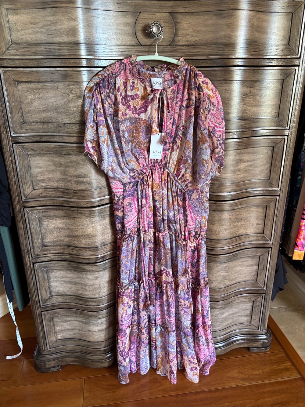 Misa Los Angeles Pink and Purple Paisley Tiered Maxi Dress
